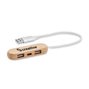 VINA C Eco-Friendly Bamboo 3-Port USB Hub with Dual Input
