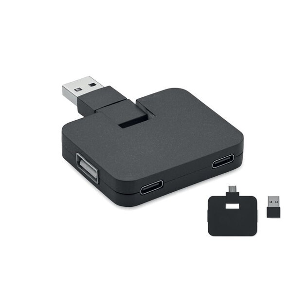 SQUARE-C 4-poorts USB-hub - GiftRetail MO2254