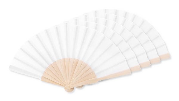 Pak van 5 GiftRetail MO9532 - FANNY WOOD Elegante Houten Handwaaier met Polyester Stof