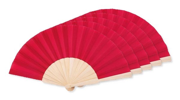 Pak van 5 GiftRetail MO9532 - FANNY WOOD Elegante Houten Handwaaier met Polyester Stof