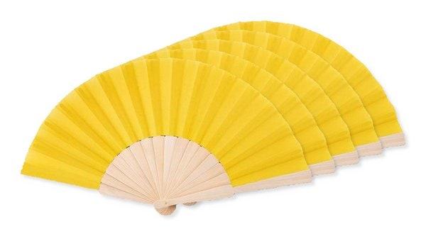 Pak van 5 GiftRetail MO9532 - FANNY WOOD Elegante Houten Handwaaier met Polyester Stof