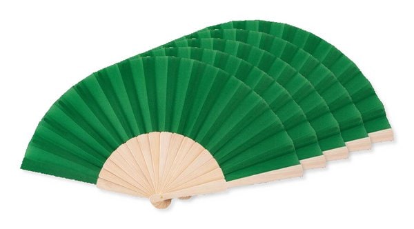 Pak van 5 GiftRetail MO9532 - FANNY WOOD Elegante Houten Handwaaier met Polyester Stof