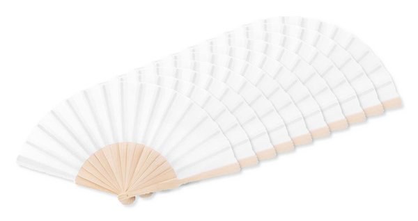 Pak van 10 GiftRetail MO9532 - FANNY WOOD Elegante Houten Handwaaier met Polyester Stof