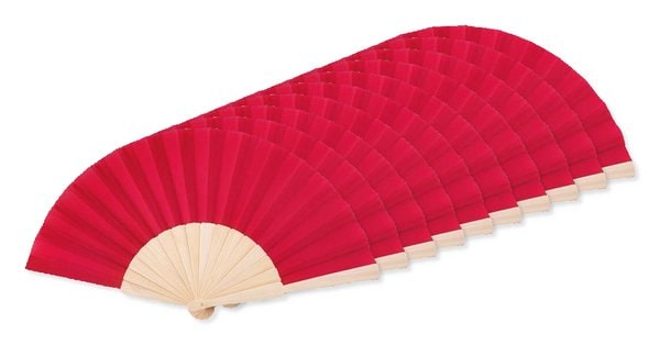 Pak van 10 GiftRetail MO9532 - FANNY WOOD Elegante Houten Handwaaier met Polyester Stof