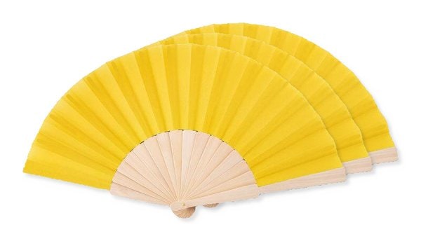 Pak van 30 GiftRetail MO9532 - FANNY WOOD Elegante Houten Handwaaier met Polyester Stof