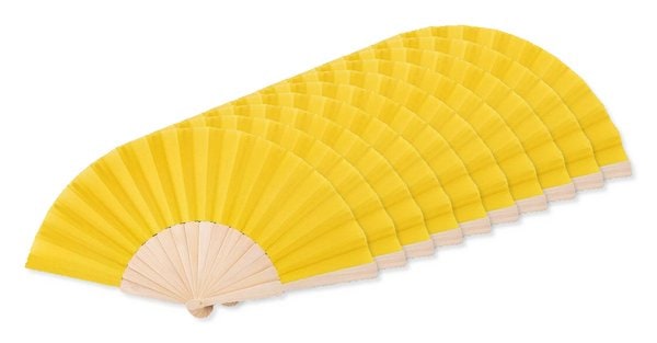 Pak van 100 GiftRetail MO9532 - FANNY WOOD Elegante Houten Handwaaier met Polyester Stof