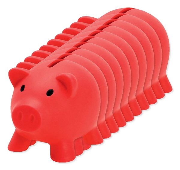 Pak van 10 GiftRetail MO8132 - SOFTCO Spaarvarken in PVC met dop in ABS aan de onderkant