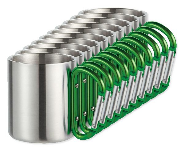 Pack of 100 GiftRetail MO8313 - TRUMBO Lightweight Stainless Steel Mug with Carabiner Handle