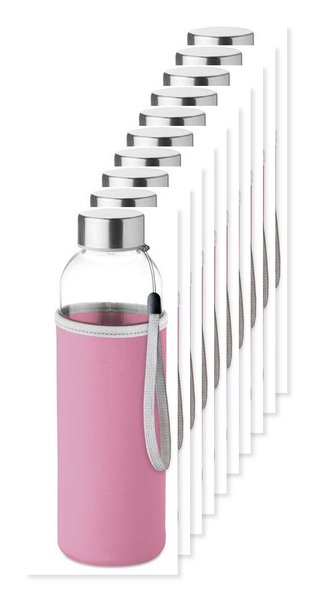 Pack of 100 GiftRetail MO9358 - UTAH GLASS Eco-Friendly 500ml Glass Bottle with Neoprene Cover
