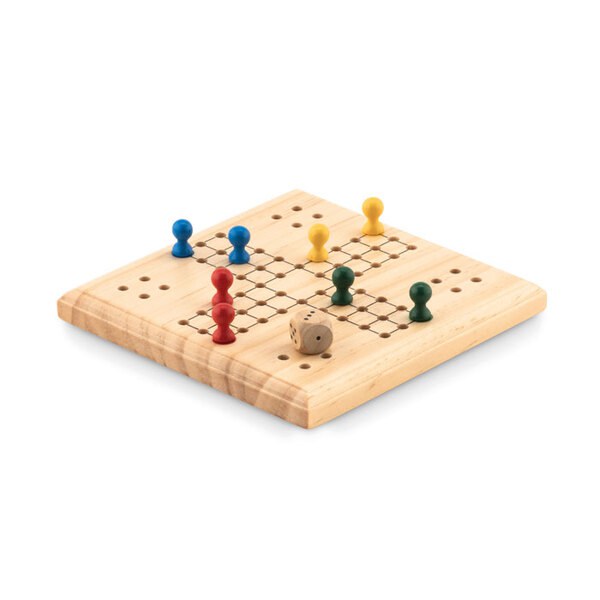 LUDO Houten Ludo Spel in Katoenen Zakje - GiftRetail MO6110