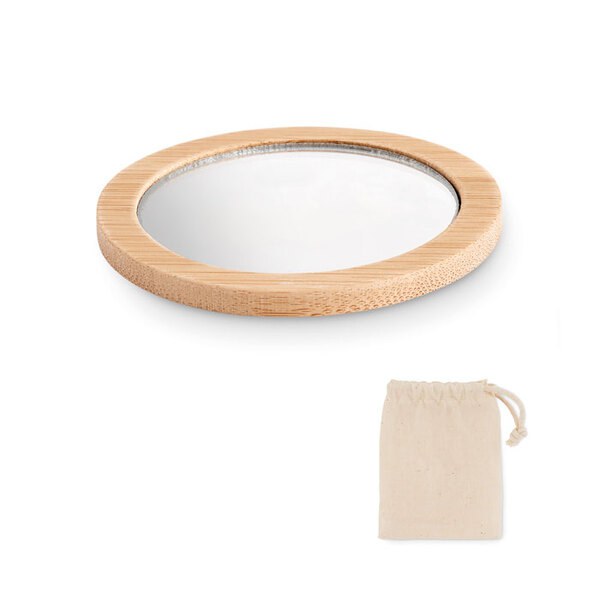 MALAY Eco-Friendly Bamboo Makeup Mirror with Pouch - GiftRetail MO6406