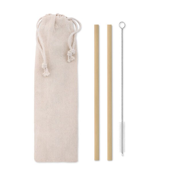 NATURAL STRAW Bamboo rietjes en borstel set - GiftRetail MO9630
