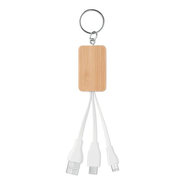 CLAUER Eco-Friendly Bamboo 3-in-1 Charging Key Ring - GiftRetail MO9888