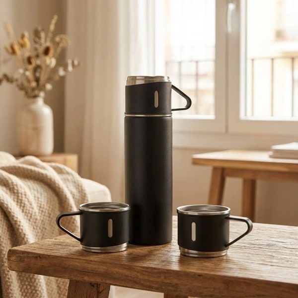 SHARM Premium Double Wall Insulated Flask and Cup Set - GiftRetail MO2116