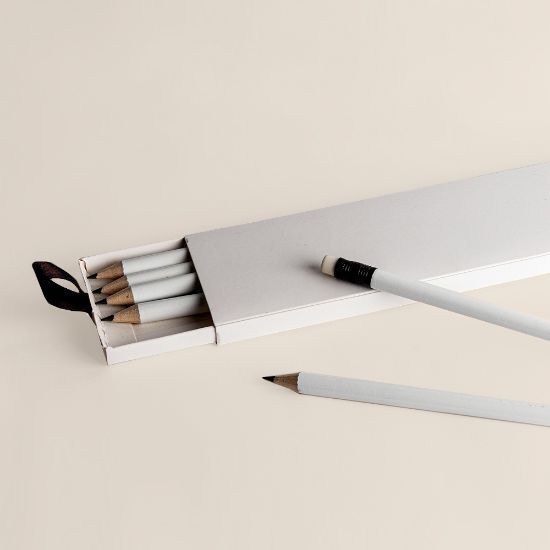 6 White Pencils Set in Box WRITER