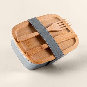 Goya 52038 - RVS Lunchbox met Bamboe Deksel & Bestek PEACH
