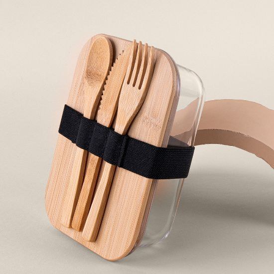 Goya 52064 - Glass Lunch Box Set with Bamboo Cutlery GRAPE