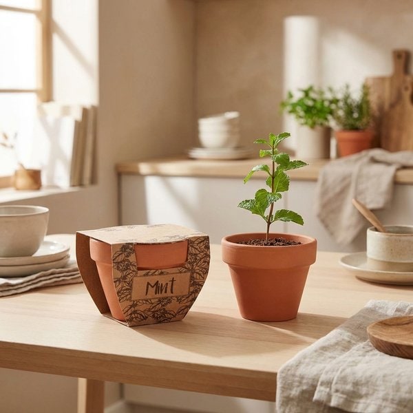 MINT POT Terracotta Mint Grow Kit with Seeds and Soil Tablet