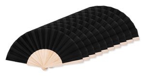 Pak van 10 GiftRetail MO9532 - FANNY WOOD Elegante Houten Handwaaier met Polyester Stof