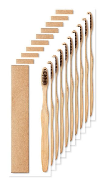 Pack of 100 GiftRetail MO9877 - DENTOBRUSH Eco-Friendly Bamboo Toothbrush in Kraft Box