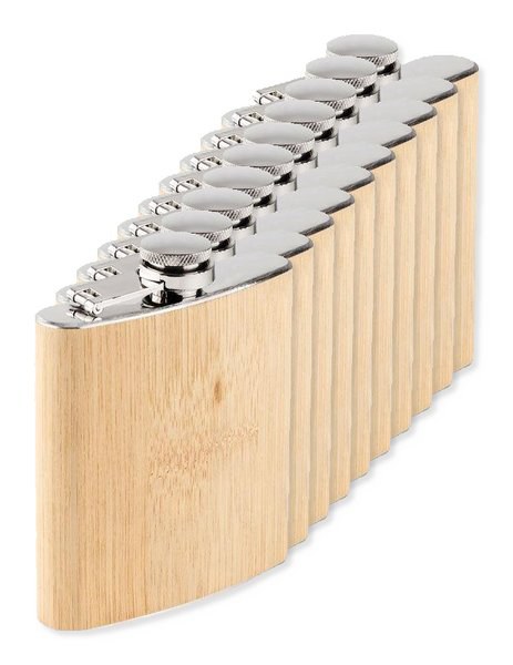 Pak van 10 GiftRetail MO6356 - HIPHIP Platte bamboe heupfles 175ml