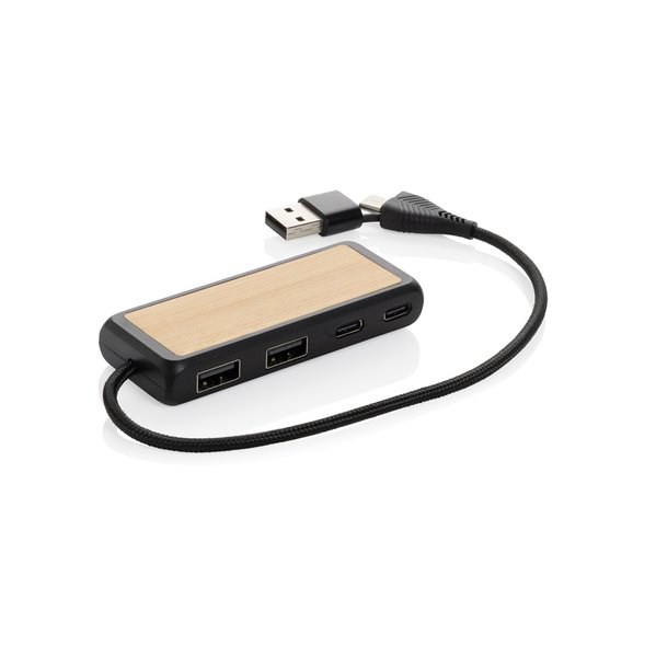 XD Collection P308.56 - Link RCS recycled plastic and bamboo dual Input USB hub