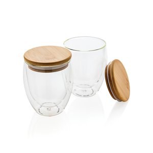 XD Collection P432.14 - Dubbelwandig borosilicaatglas met bamboe deksel 250ml set